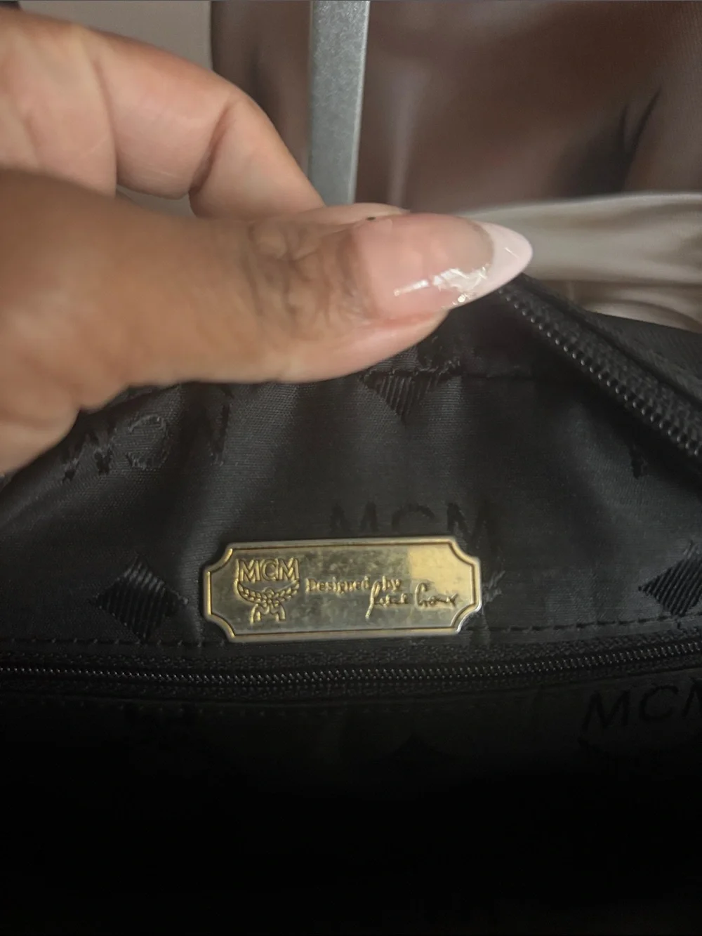 MCM Black Logo Dome Satchel with Gold Plaque